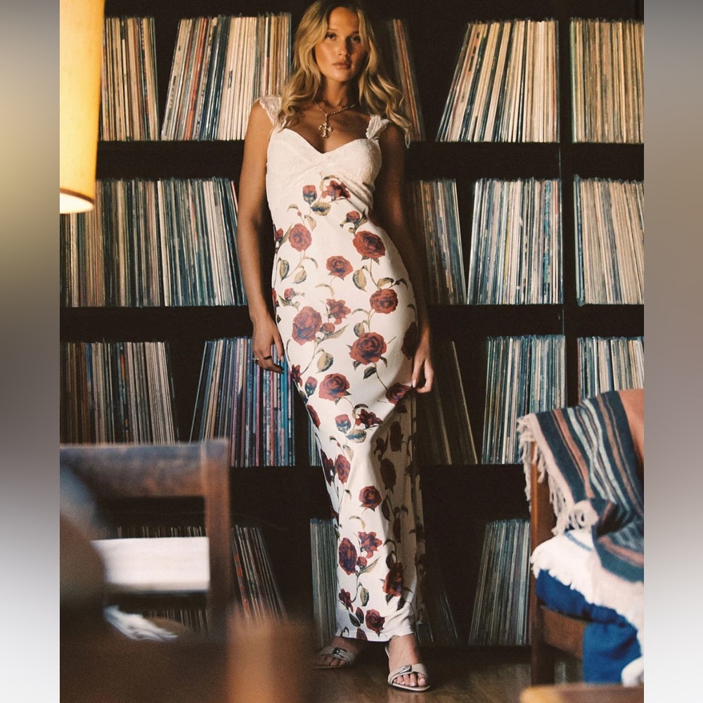 Floral Maxi Dress with Red Roses